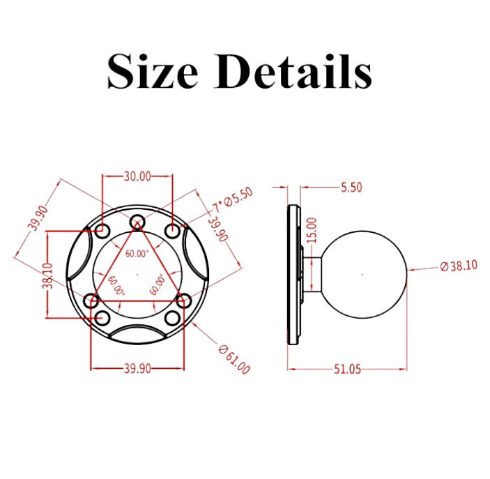 HDI UMS 1.5" BALL ROUND BASE (HDUMS-BRB)