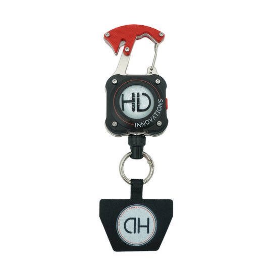 HD Multi-Mission Phone Lanyard, front view, with the Phone Keeper tether hanging down to show what piece installs between your phone and case.