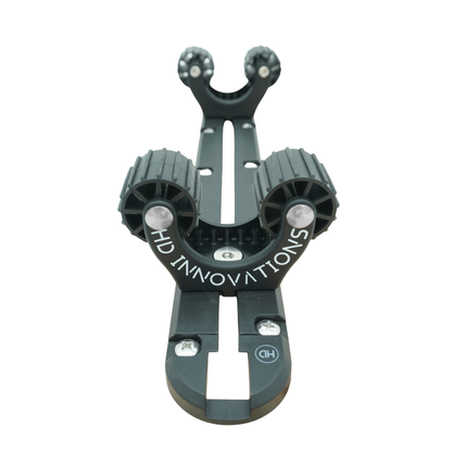 HD Uni-Mount Pole Holders mounted to X-Link T-Track, front view looking down track