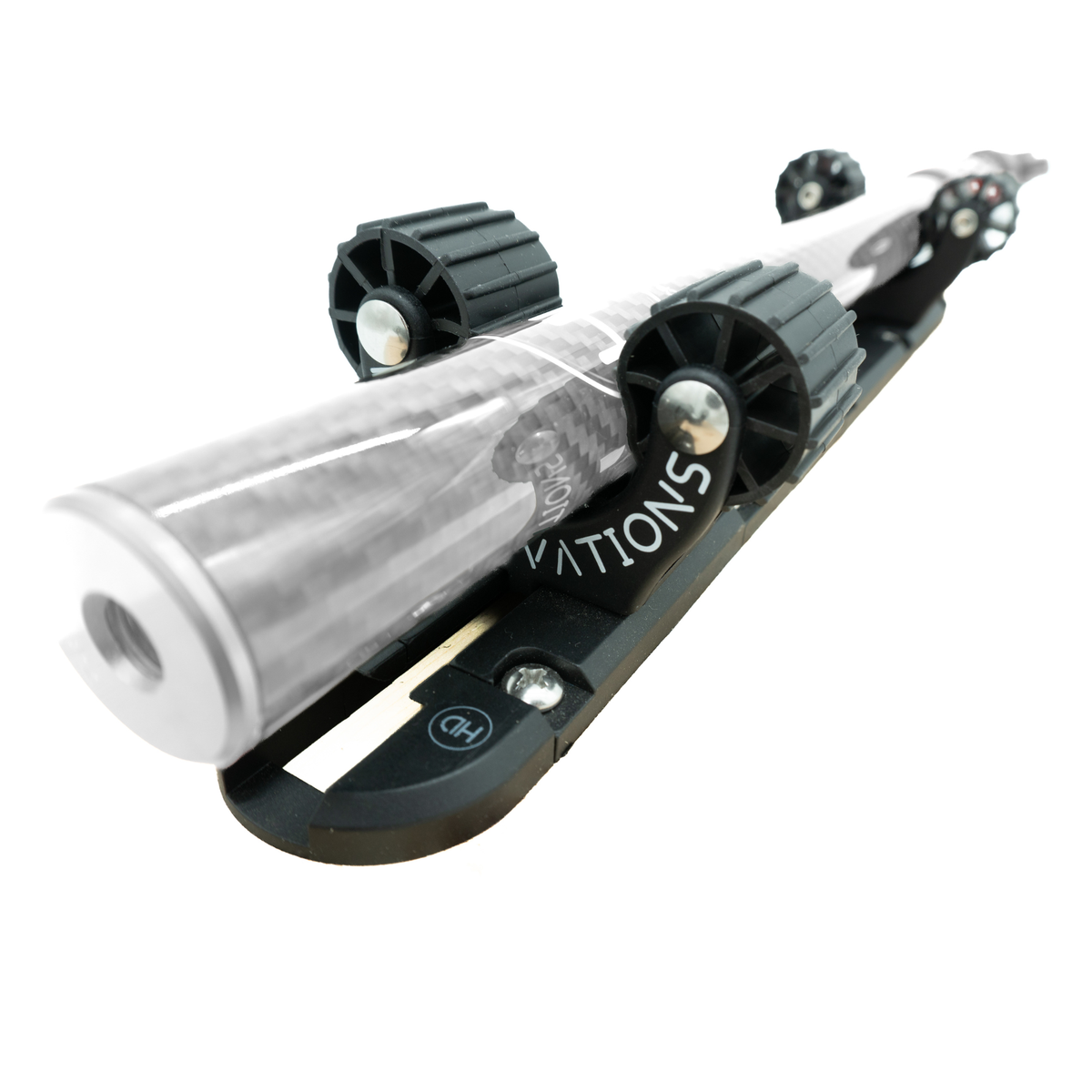 Uni-Mount Pole Holders installed into the X-Link T-Track System, with a transducer pole shown in the pole holders