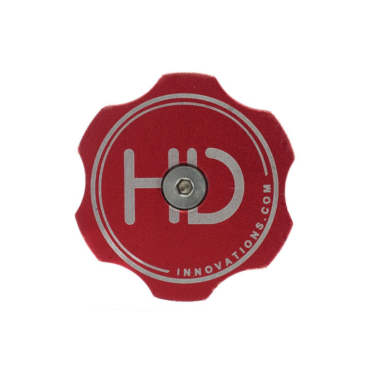 The red LVS-34 billet transducer knob hero image, straight on
