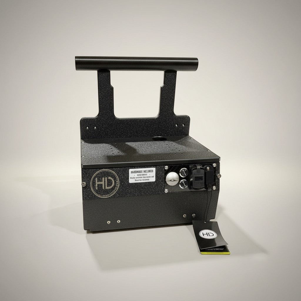 HD Innovations black refurbished shuttle with USB port, charge port, and UV blue light. Includes pole holders and mounting hardware.
