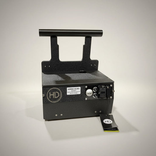 HD Innovations black refurbished shuttle with USB port, charge port, and UV blue light. Includes pole holders and mounting hardware.